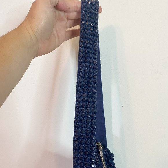 Vintage Roger Van S Blue & Red Beaded Gemoetric Shoulder Purse - Picture 3 of 7